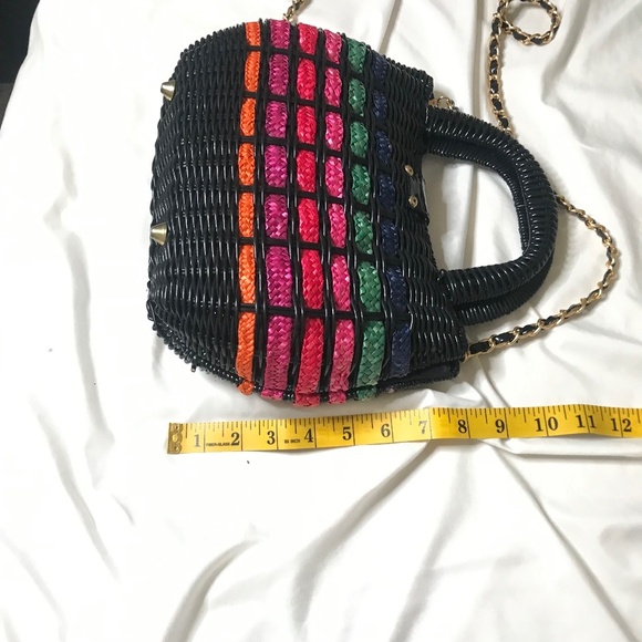 Vintage Woven Mini Top Handle Bag with Gold Chain Strap - Picture 12 of 15